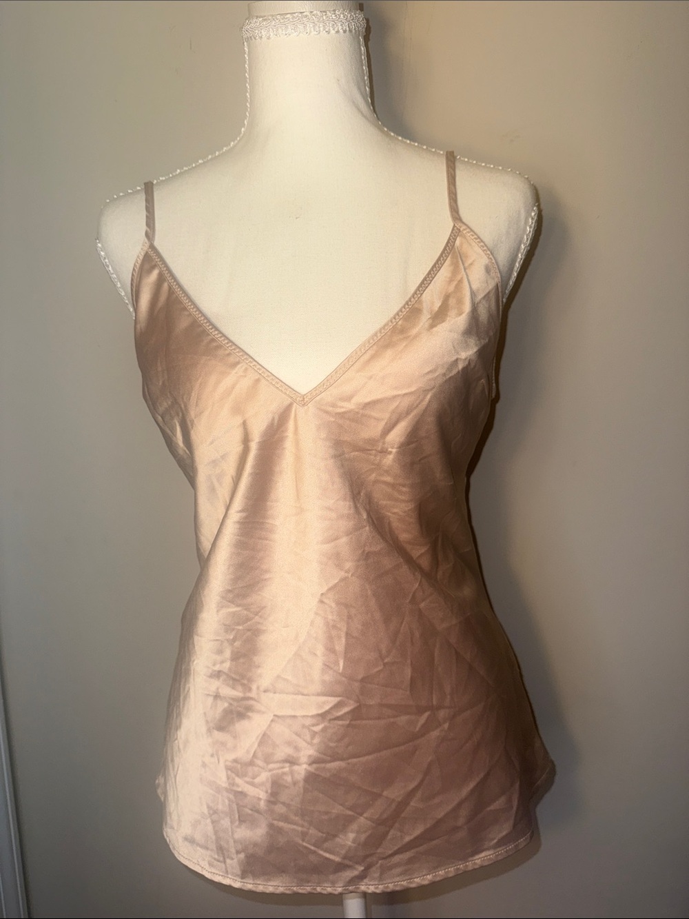 Zara Satin V-Neck Spaghetti Strap Cami — Blush
